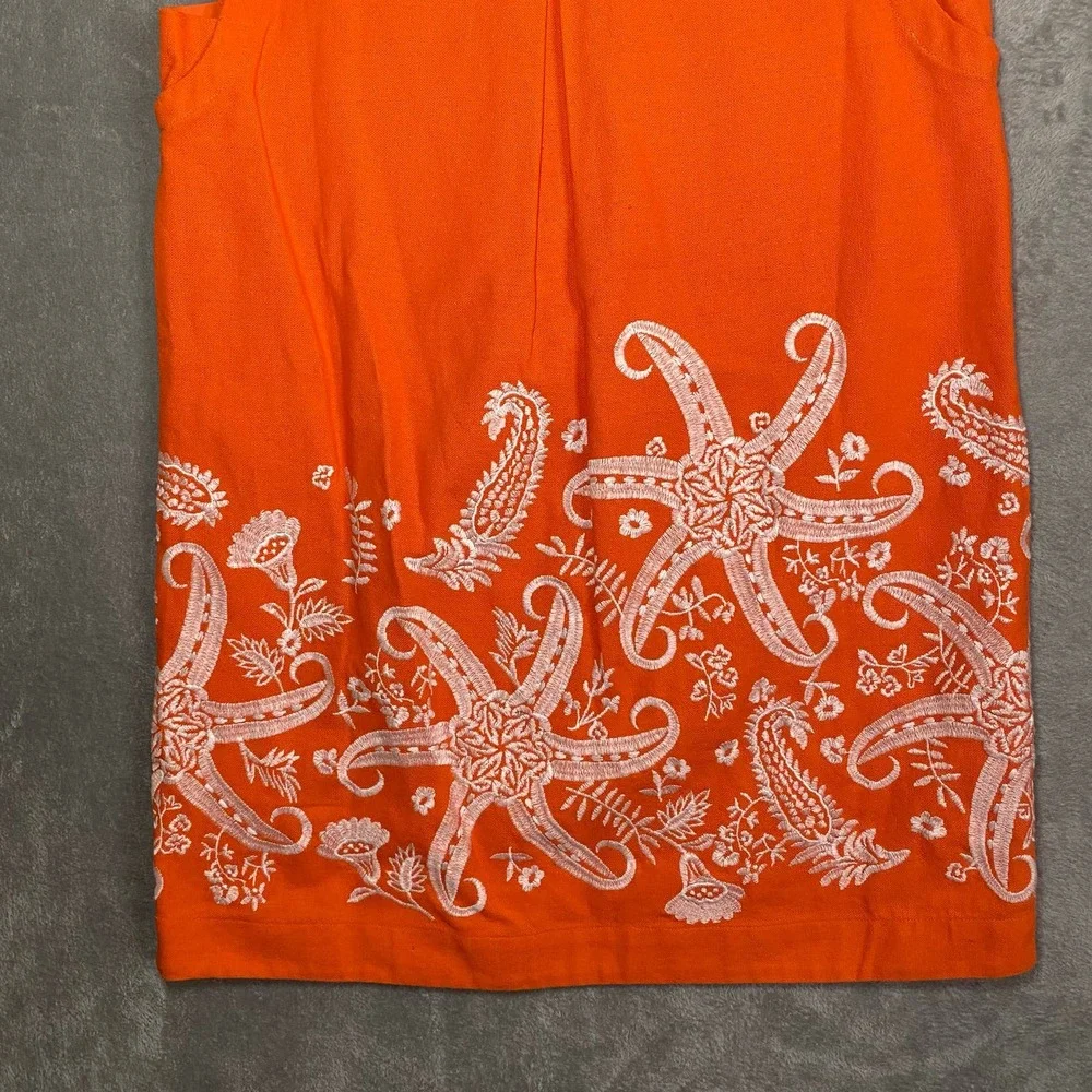 Anthropologie Maeve Orange Sleeveless Mini Dress with White Embroidered Starfish - Picture 6 of 15